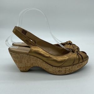 Franco Sarto Wedges Sandals Gold Brown Leather Womens Size 7 M